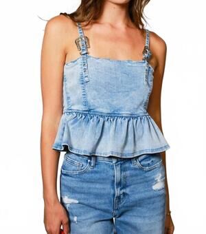 NEW BLUE B western denim buckle peplum tank in blue